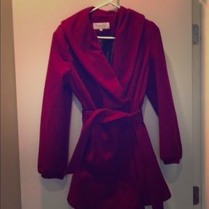 Calvin Klein wool wrap coat jacket - cranberry red